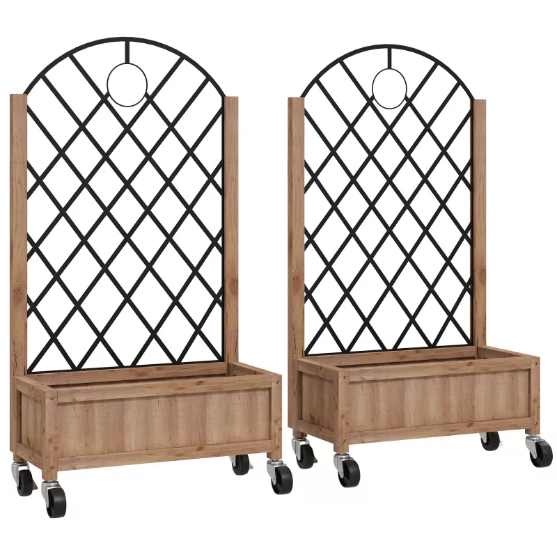 2 Jardineras de Madera Elevadas con Enrejado Metálico para Plantas Trepadoras y Flores 52x25x97 cm Marrón y Negro 2 Jardineras de Madera Elevadas con Enrejado Metálico para Plantas Trepadoras y Flores 52x25x97 cm Marrón y Negro