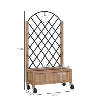 2 Jardineras de Madera Elevadas con Enrejado Metálico para Plantas Trepadoras y Flores 52x25x97 cm Marrón y Negro