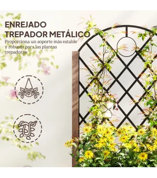 2 Jardineras de Madera Elevadas con Enrejado Metálico para Plantas Trepadoras y Flores 52x25x97 cm Marrón y Negro