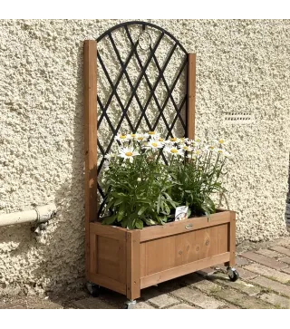 2 Jardineras de Madera Elevadas con Enrejado Metálico para Plantas Trepadoras y Flores 52x25x97 cm Marrón y Negro