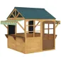 Casita de Juegos Infantil de Madera con Ventanas Pizarras Tejado y Toldo 173x117x144 cm Madera Natural
