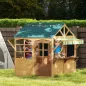 Casita de Juegos Infantil de Madera con Ventanas Pizarras Tejado y Toldo 173x117x144 cm Madera Natural