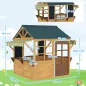 Casita de Juegos Infantil de Madera con Ventanas Pizarras Tejado y Toldo 173x117x144 cm Madera Natural