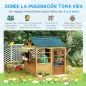Casita de Juegos Infantil de Madera con Ventanas Pizarras Tejado y Toldo 173x117x144 cm Madera Natural