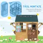 Casita de Juegos Infantil de Madera con Ventanas Pizarras Tejado y Toldo 173x117x144 cm Madera Natural