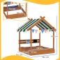 Arenero Infantil con Toldo 6 Banderines 2 Bandejas Grifo y Pizarra en Forma de Casa para Patio 124x116x146 cm Naranja