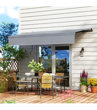 Toldo Manual Retráctil para Jardín con Manivela Protección UV Estructura de Metal y Aluminio 295x200 cm Gris