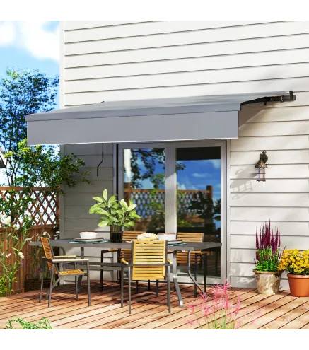 Toldo Manual Retráctil para Jardín con Manivela Protección UV Estructura de Metal y Aluminio 295x200 cm Gris