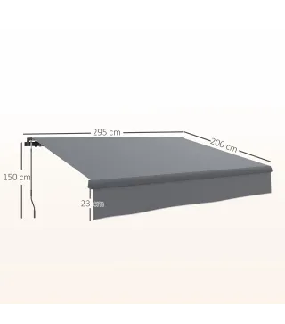 Toldo Manual Retráctil para Jardín con Manivela Protección UV Estructura de Metal y Aluminio 295x200 cm Gris