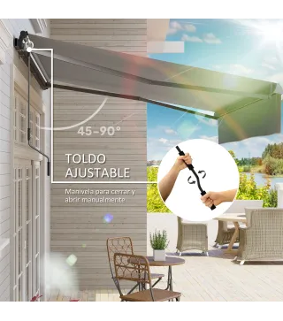 Toldo Manual Retráctil para Jardín con Manivela Protección UV Estructura de Metal y Aluminio 295x200 cm Gris
