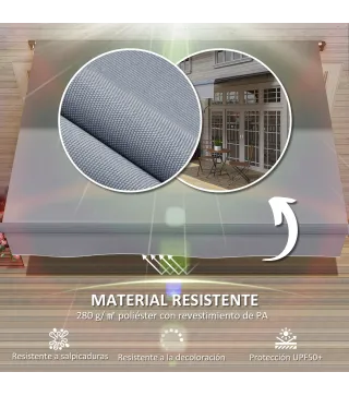 Toldo Manual Retráctil para Jardín con Manivela Protección UV Estructura de Metal y Aluminio 295x200 cm Gris