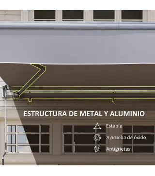 Toldo Manual Retráctil para Jardín con Manivela Protección UV Estructura de Metal y Aluminio 295x200 cm Gris