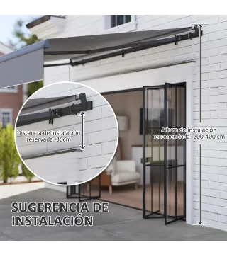 Toldo Manual Retráctil para Jardín con Manivela Protección UV Estructura de Metal y Aluminio 295x200 cm Gris