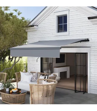 Toldo Manual Retráctil para Jardín con Manivela Protección UV Estructura de Metal y Aluminio 295x200 cm Gris