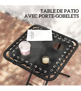 Set de 2 Tumbonas Jardín Exterior Plegables de Gravedad Cero con Mesa Auxiliar con Portavasos Reposacabezas Negro