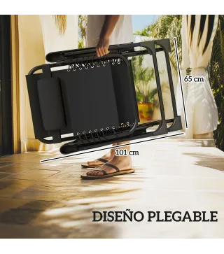 Set de 2 Tumbonas Jardín Exterior Plegables de Gravedad Cero con Mesa Auxiliar con Portavasos Reposacabezas Negro