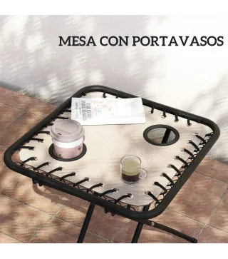 Set de 2 Tumbonas Jardín Exterior Plegables de Gravedad Cero con Mesa Auxiliar con Portavasos Reposacabezas Beige