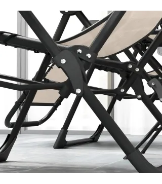 Set de 2 Tumbonas Jardín Exterior Plegables de Gravedad Cero con Mesa Auxiliar con Portavasos Reposacabezas Beige