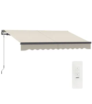 Toldo Eléctrico Retráctil con Manivela Inclinación Ajustable y Protección UV para Jardín Terraza 296x250 cm Crema