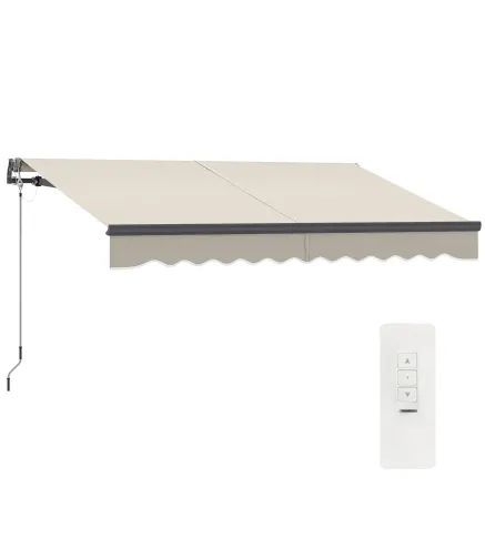 Toldo Eléctrico Retráctil con Manivela Inclinación Ajustable y Protección UV para Jardín Terraza 296x250 cm Crema