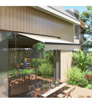 Toldo Eléctrico Retráctil con Manivela Inclinación Ajustable y Protección UV para Jardín Terraza 296x250 cm Crema