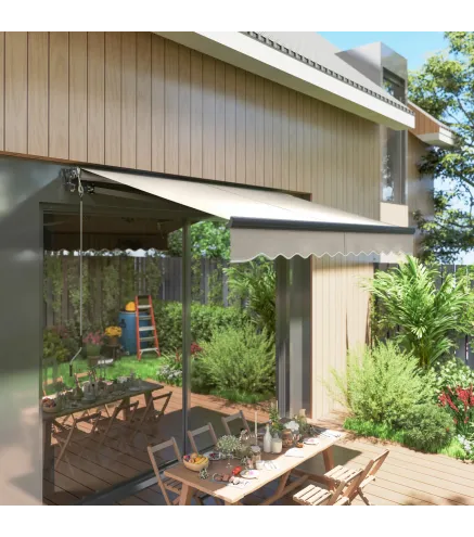 Toldo Eléctrico Retráctil con Manivela Inclinación Ajustable y Protección UV para Jardín Terraza 296x250 cm Crema