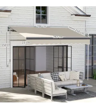 Toldo Eléctrico Retráctil con Manivela Inclinación Ajustable y Protección UV para Jardín Terraza 296x250 cm Crema
