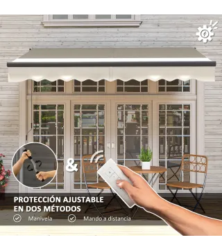 Toldo Eléctrico Retráctil con Manivela Inclinación Ajustable y Protección UV para Jardín Terraza 296x250 cm Crema