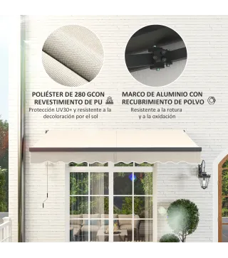 Toldo Eléctrico Retráctil con Manivela Inclinación Ajustable y Protección UV para Jardín Terraza 296x250 cm Crema