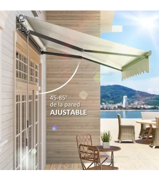 Toldo Eléctrico Retráctil con Manivela Inclinación Ajustable y Protección UV para Jardín Terraza 296x250 cm Crema
