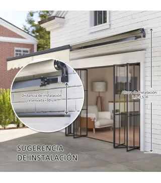 Toldo Eléctrico Retráctil con Manivela Inclinación Ajustable y Protección UV para Jardín Terraza 296x250 cm Crema