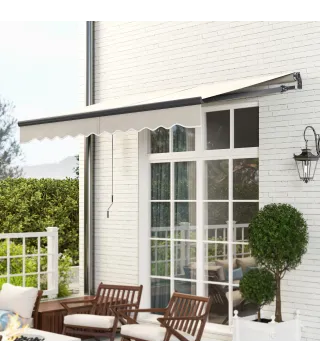 Toldo Eléctrico Retráctil con Manivela Inclinación Ajustable y Protección UV para Jardín Terraza 296x250 cm Crema