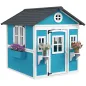 Casita de Madera Infantil con Puerta Ventanas Jardineras y Repisas con Detalles de Color 114x126,4x135 cm Azul