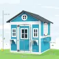 Casita de Madera Infantil con Puerta Ventanas Jardineras y Repisas con Detalles de Color 114x126,4x135 cm Azul