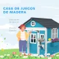 Casita de Madera Infantil con Puerta Ventanas Jardineras y Repisas con Detalles de Color 114x126,4x135 cm Azul