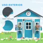 Casita de Madera Infantil con Puerta Ventanas Jardineras y Repisas con Detalles de Color 114x126,4x135 cm Azul