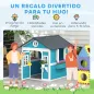 Casita de Madera Infantil con Puerta Ventanas Jardineras y Repisas con Detalles de Color 114x126,4x135 cm Azul