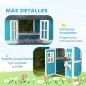 Casita de Madera Infantil con Puerta Ventanas Jardineras y Repisas con Detalles de Color 114x126,4x135 cm Azul