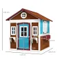 Casita de Madera Infantil con Puerta Ventanas Jardineras y Repisas con Detalles de Color 114x126,4x135 cm Marrón Oscuro