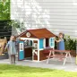 Casita de Madera Infantil con Puerta Ventanas Jardineras y Repisas con Detalles de Color 114x126,4x135 cm Marrón Oscuro