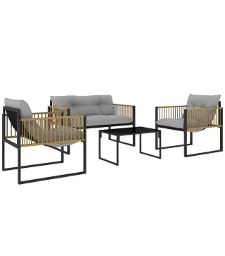 Conjunto de Jardín de 4 Piezas con Sofá Sillones y Mesa de Ratán Sintético Cojines Cómodos y Resistente a Rayos UV