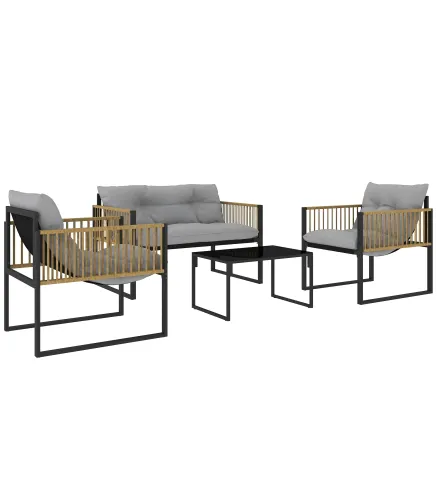 Conjunto de Jardín de 4 Piezas con Sofá Sillones y Mesa de Ratán Sintético Cojines Cómodos y Resistente a Rayos UV