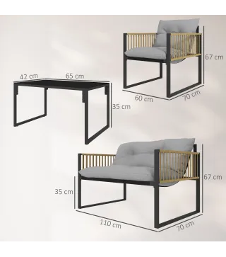 Conjunto de Jardín de 4 Piezas con Sofá Sillones y Mesa de Ratán Sintético Cojines Cómodos y Resistente a Rayos UV