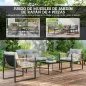 Conjunto de Jardín de 4 Piezas con Sofá Sillones y Mesa de Ratán Sintético Cojines Cómodos y Resistente a Rayos UV