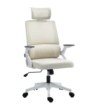 Silla de Oficina de Malla Silla de Escritorio con Altura Ajustable Reposacabezas Regulable y Reposabrazos Beige