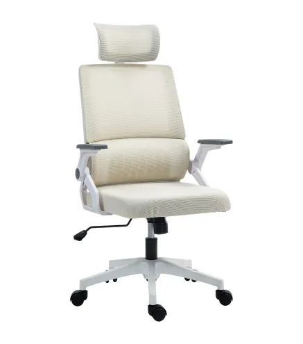 Silla de Oficina de Malla Silla de Escritorio con Altura Ajustable Reposacabezas Regulable y Reposabrazos Beige