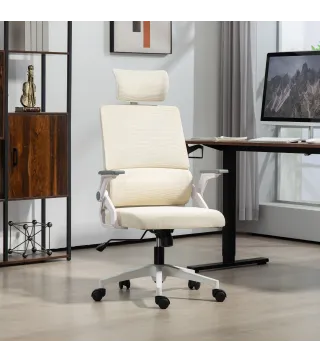 Silla de Oficina de Malla Silla de Escritorio con Altura Ajustable Reposacabezas Regulable y Reposabrazos Beige