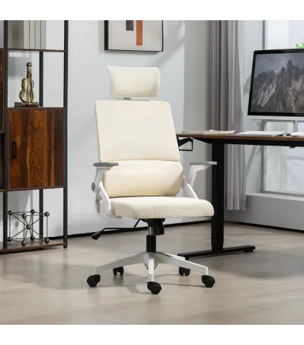 Silla de Oficina de Malla Silla de Escritorio con Altura Ajustable Reposacabezas Regulable y Reposabrazos Beige