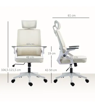 Silla de Oficina de Malla Silla de Escritorio con Altura Ajustable Reposacabezas Regulable y Reposabrazos Beige