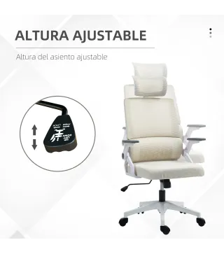 Silla de Oficina de Malla Silla de Escritorio con Altura Ajustable Reposacabezas Regulable y Reposabrazos Beige